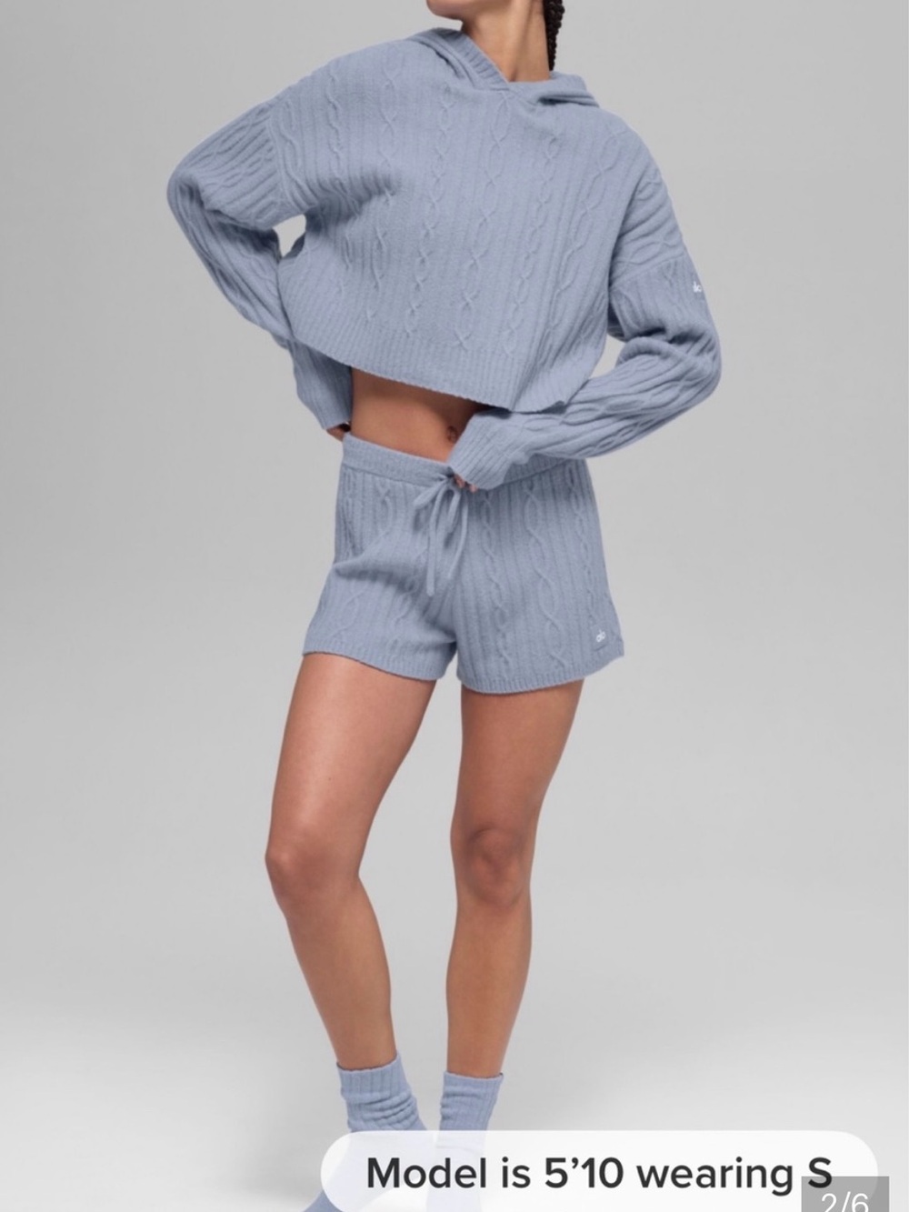 ALO Yoga Cable Knit Sweater & Short Set Winter Frost
